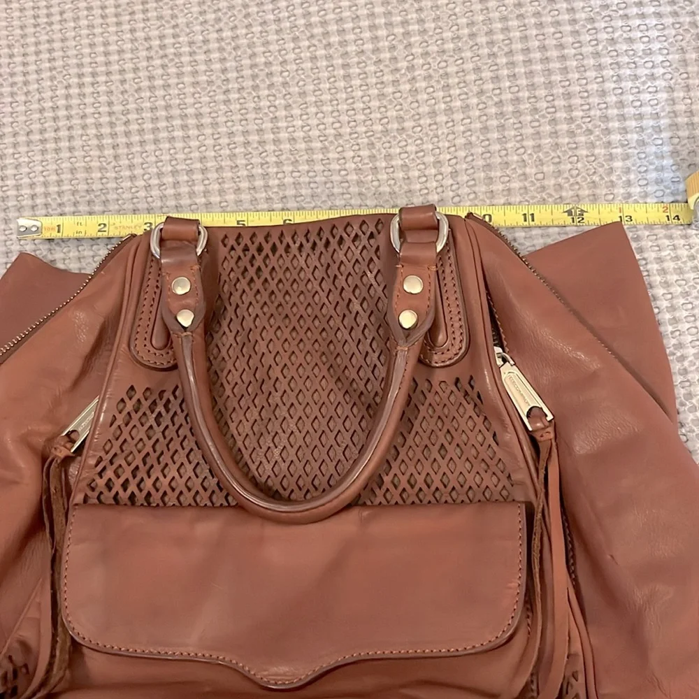 Rebecca Minkoff Cognac Tan Brown Leather Satchel Laptop Carry On Tote Bag Purse